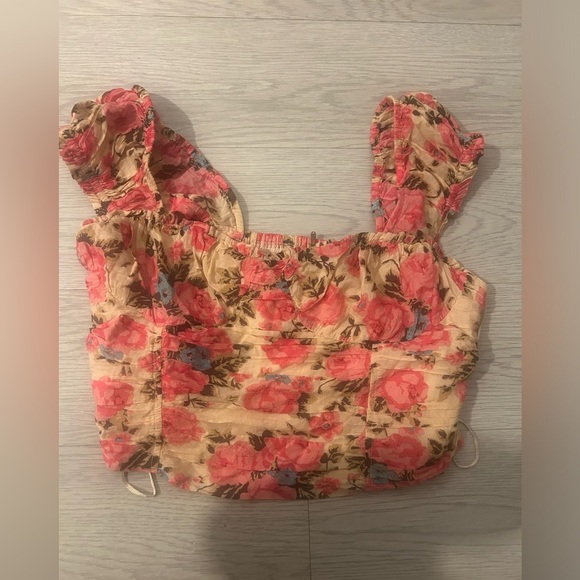 Free People Floral Cropped Top Smocked Back Size M - Picture 4 of 8